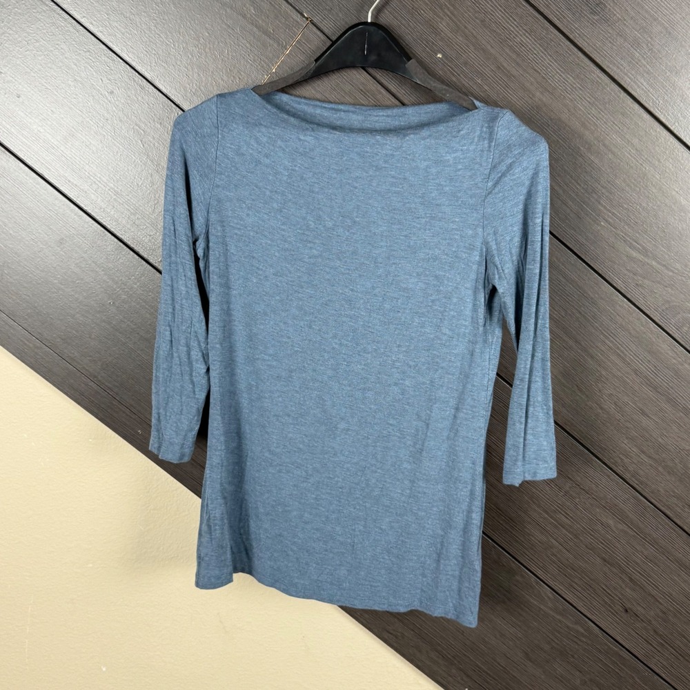 Adrienne Vittadini Women's Small Blue Modal 3/4 Sleeve Boat Neck Top Minimalist